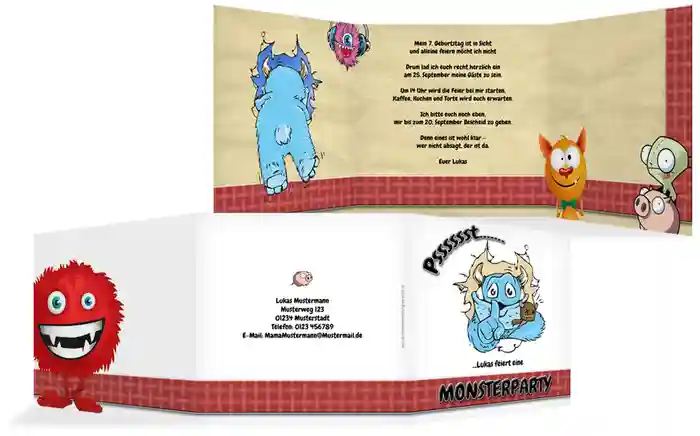 Einladungskarte Geburtstag Monsterparty