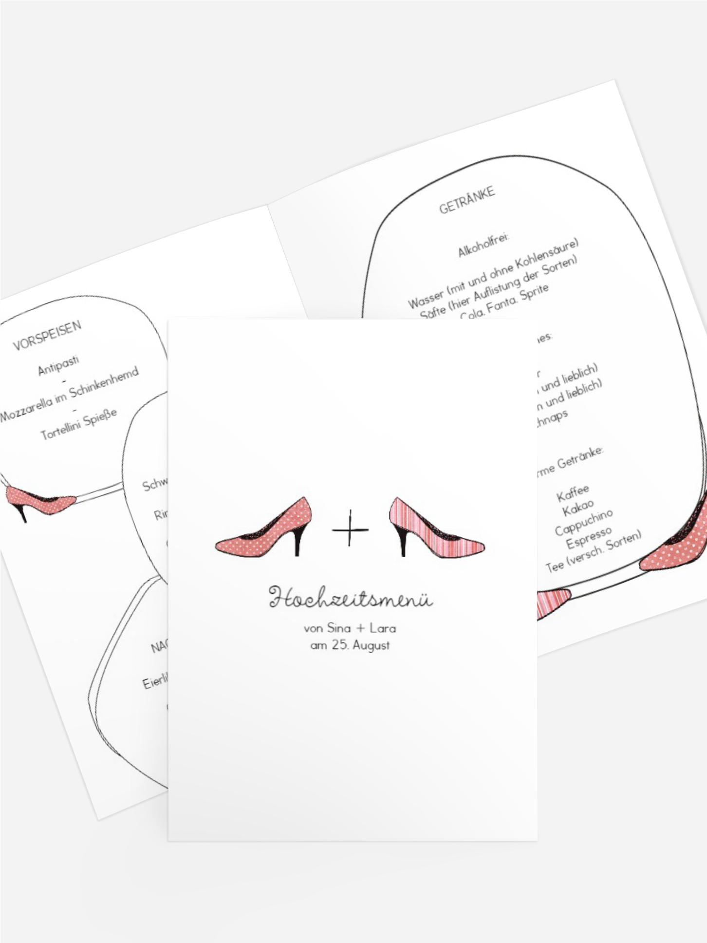 Menükarte zur Hochzeit High Heels