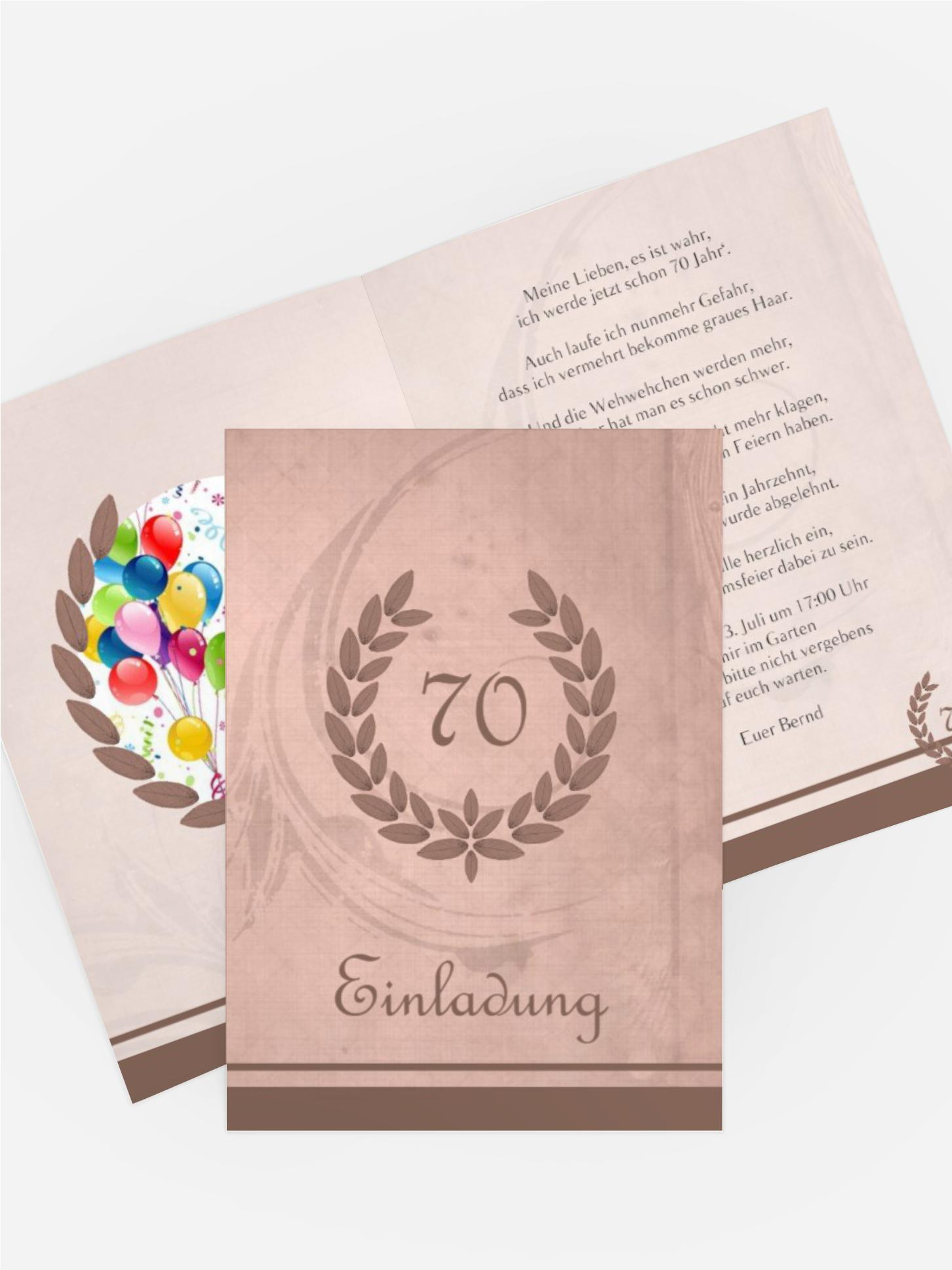 Einladungskarte Geburtstag Lorbeerkranz 70 Foto