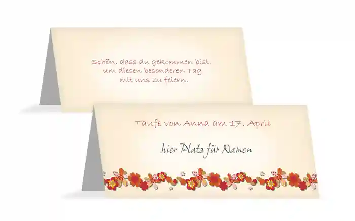 Tischkarte zur Taufe Blumenband