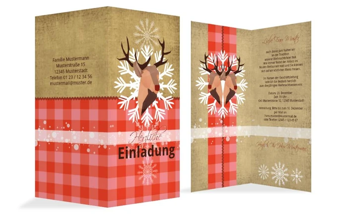 Weihnachtseinladung Hirschkopf