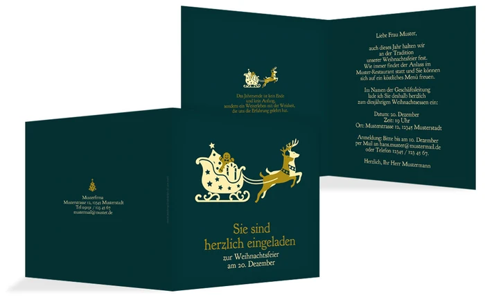 Einladungskarte Weihnachten Geschäft Kutsche