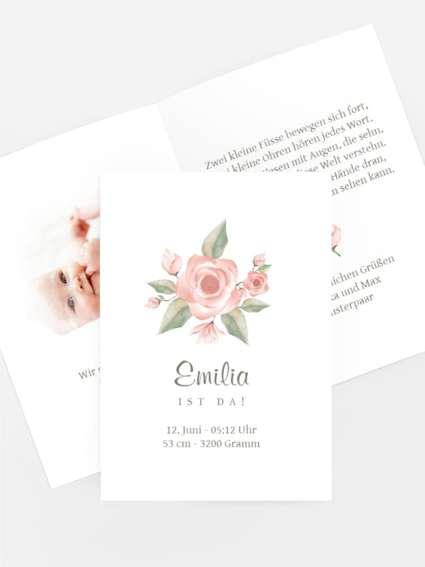 Geburtskarte Zarte Rose