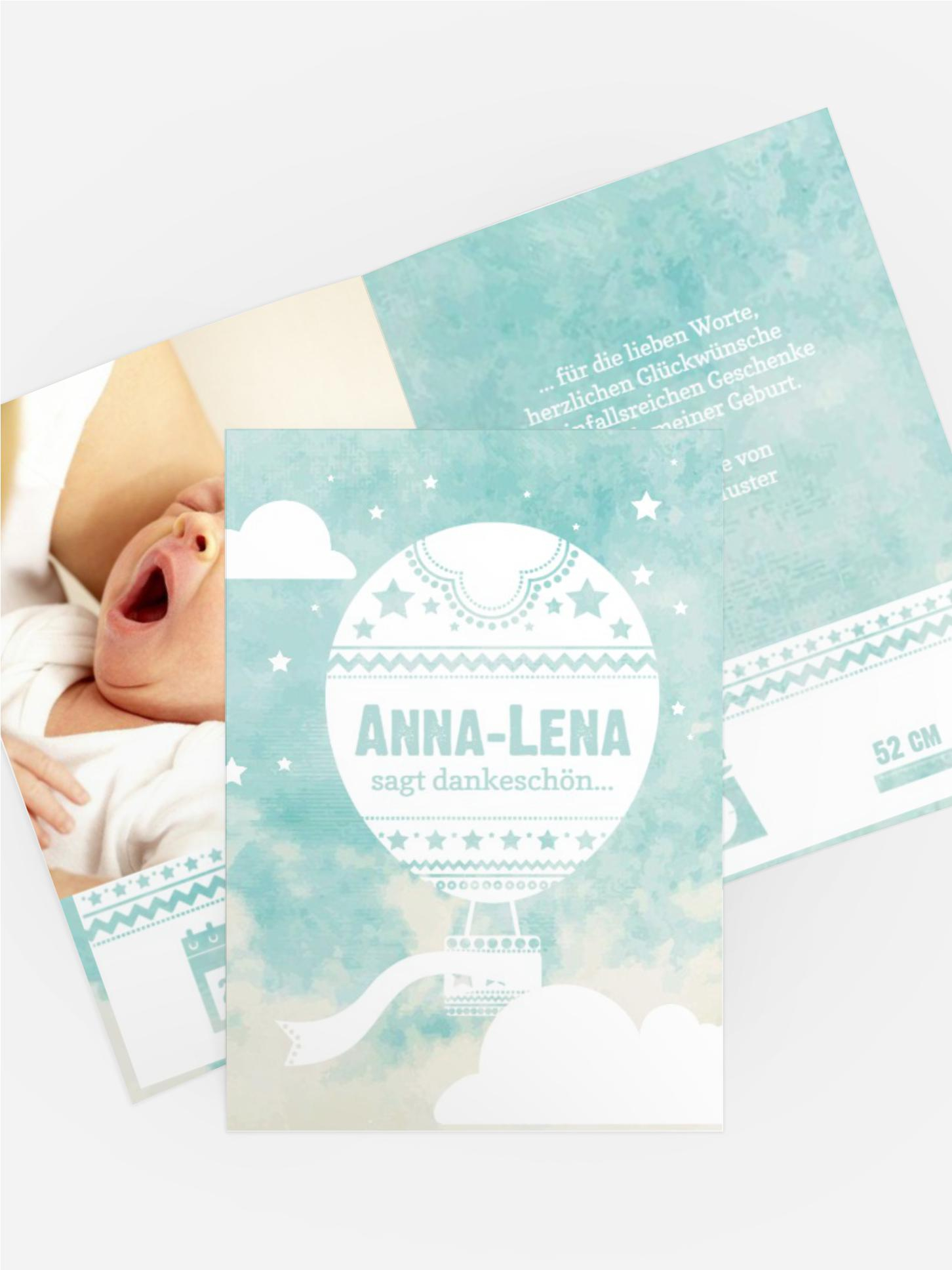 Dankeskarte zur Geburt Ballonfahrt