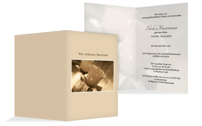 Trauerkarte Rose hoch