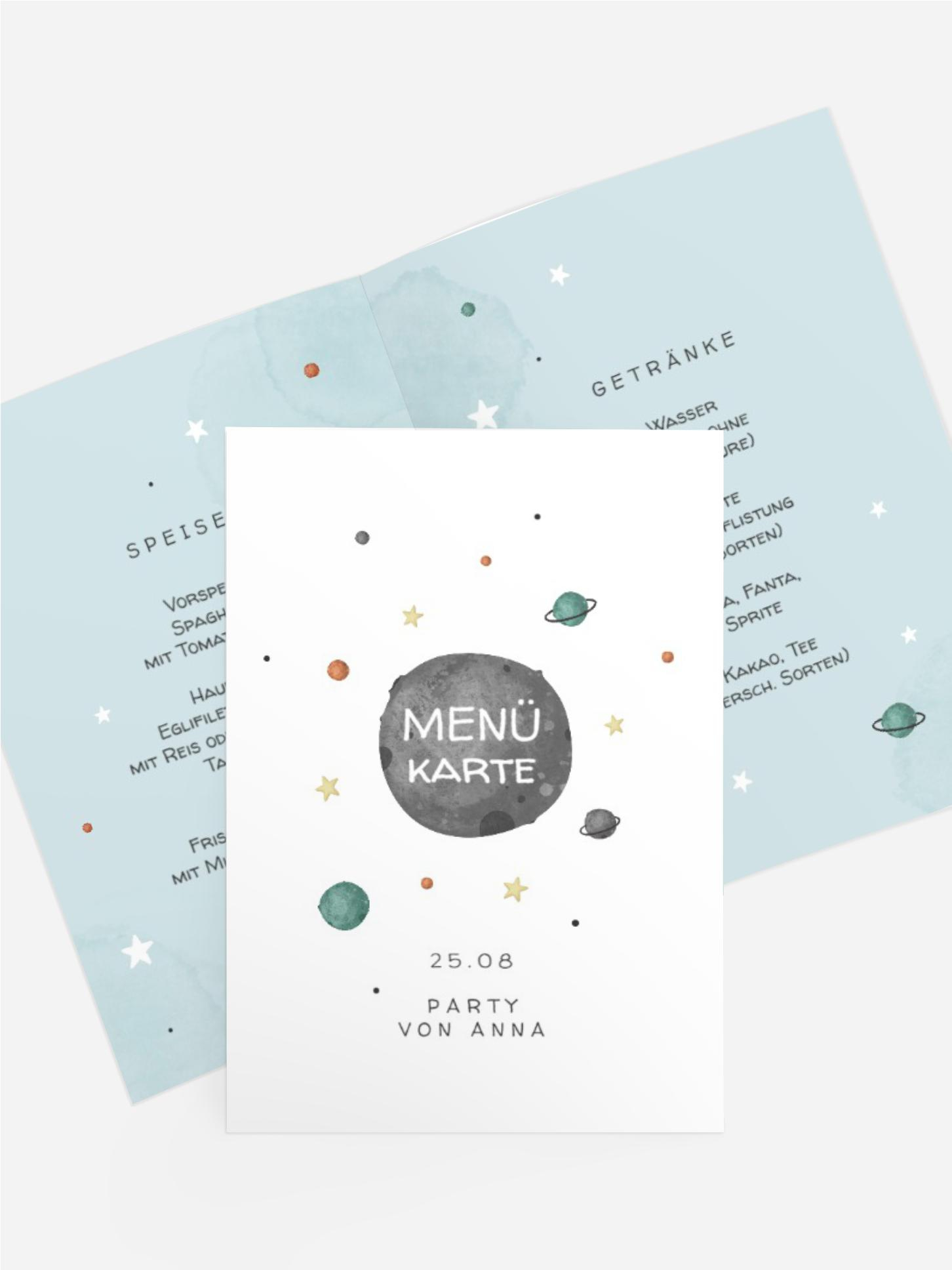 Menükarte Kindergeburtstag Kosmonaut