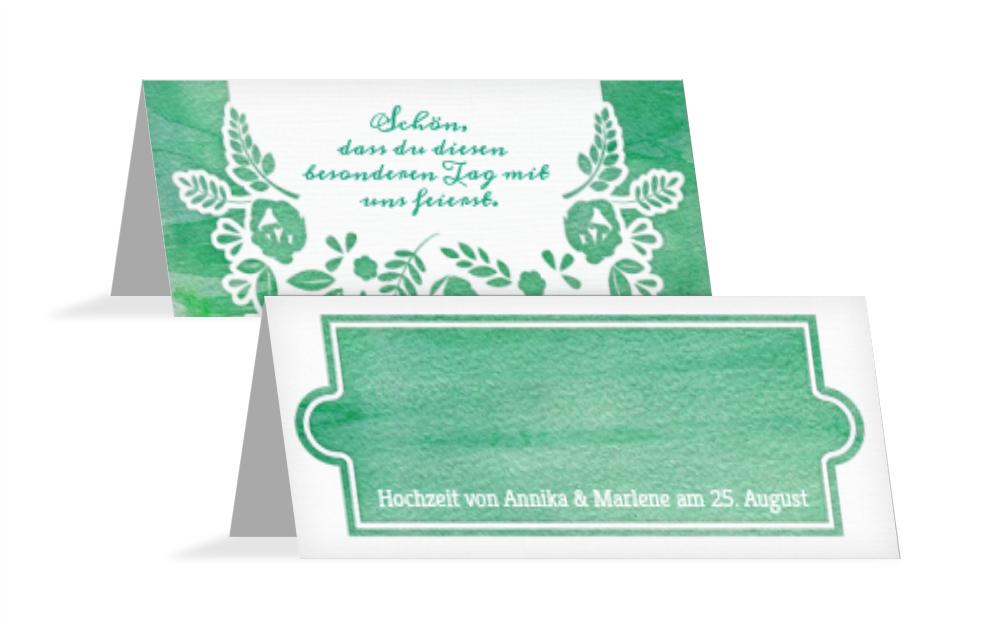 Hochzeitstischkarte Vogelpaar Brautkleid