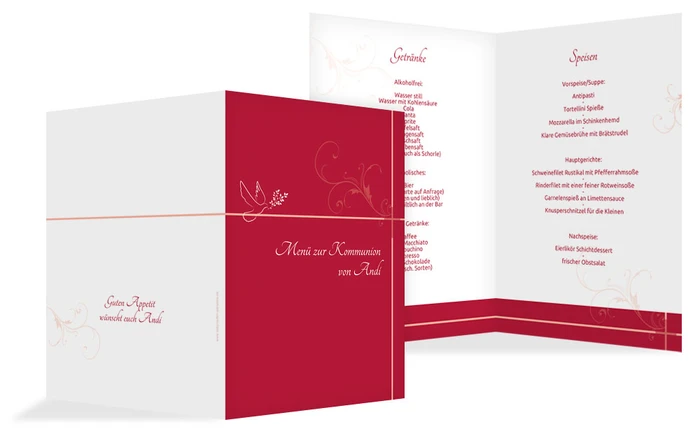 Menükarte zur Kommunion floral Menükarte zur Kommunion floral