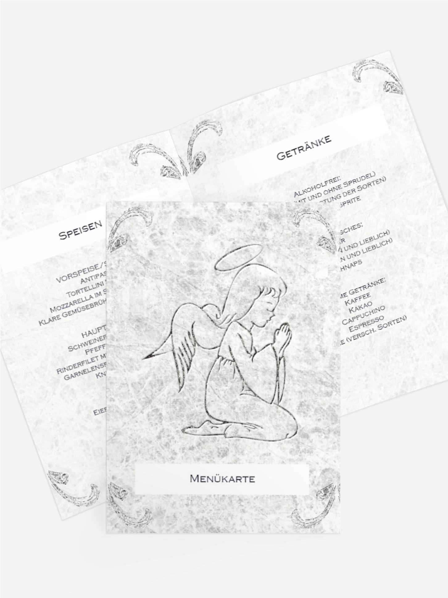 Menükarte zur Taufe Relief-Engelchen