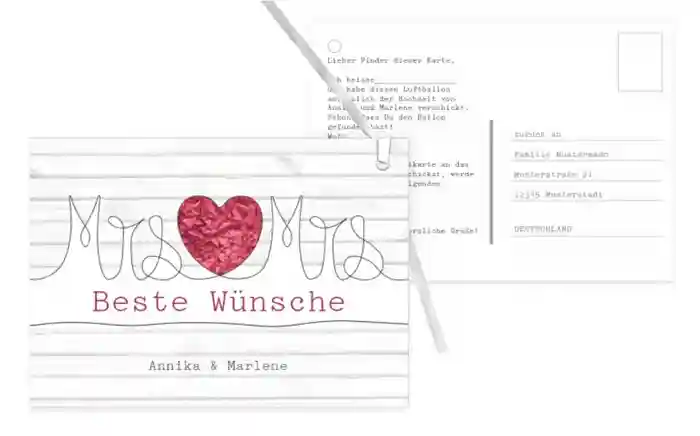 Ballonkarte zur Hochzeit Mrs+Mrs