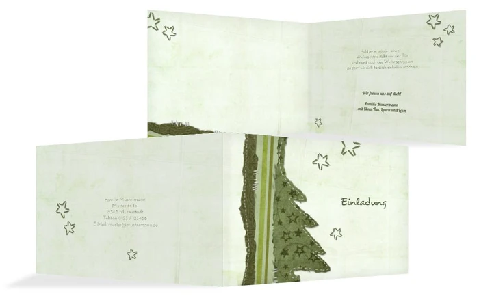 Weihnachts Einladungskarte privat Stoffbaum