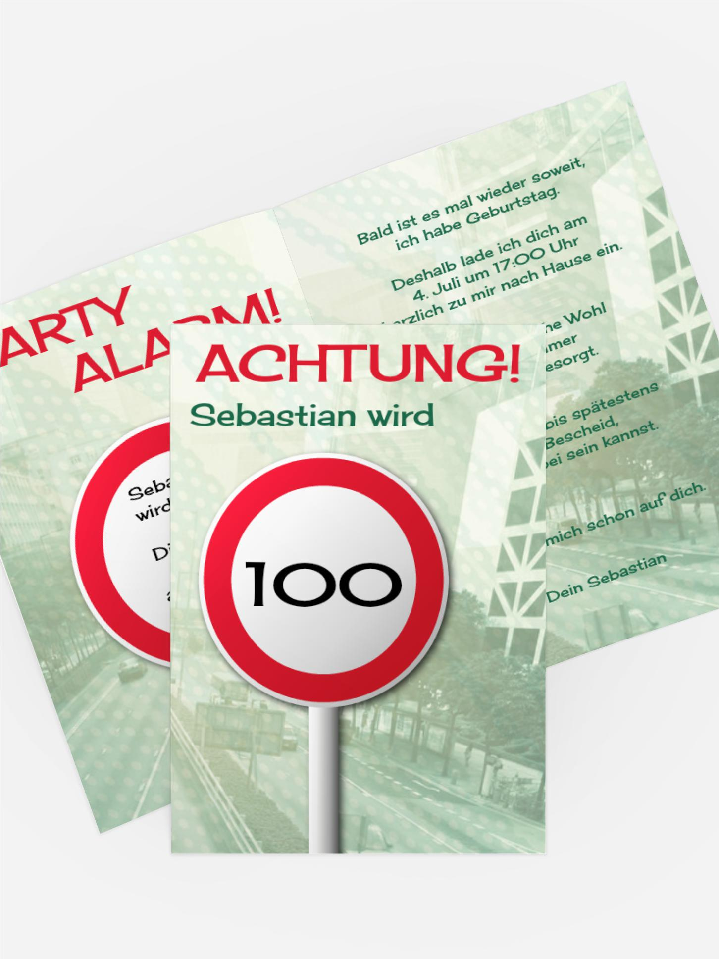 Geburtstagseinladungskarte Begrenzungsschild 100