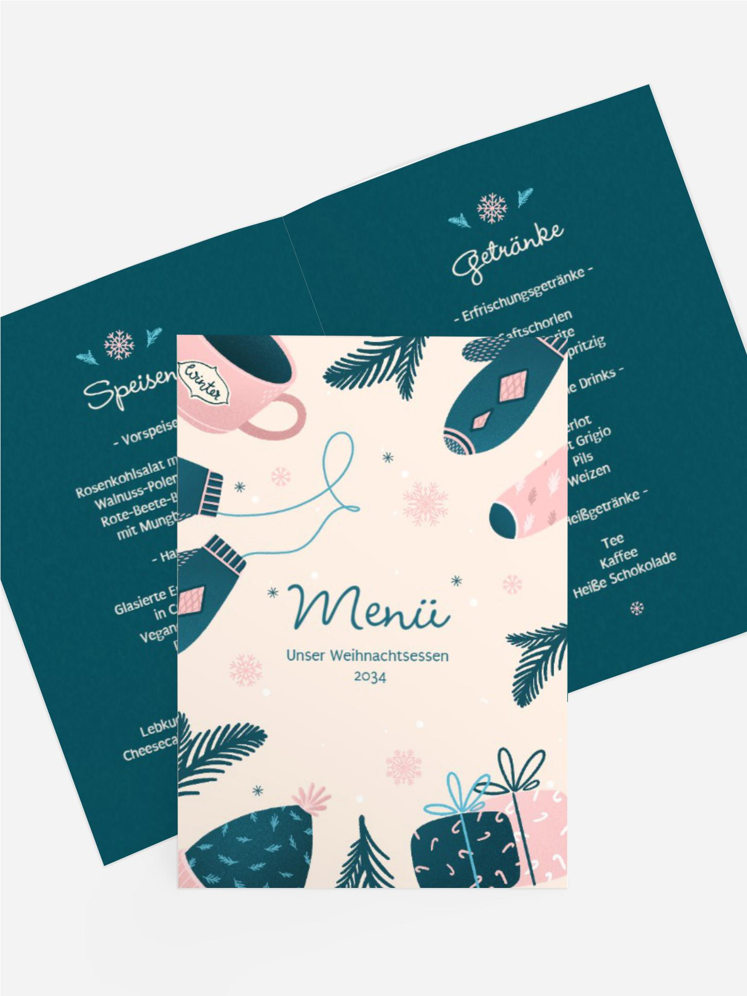 Weihnachtsmenükarte Pastellige Winterzeit