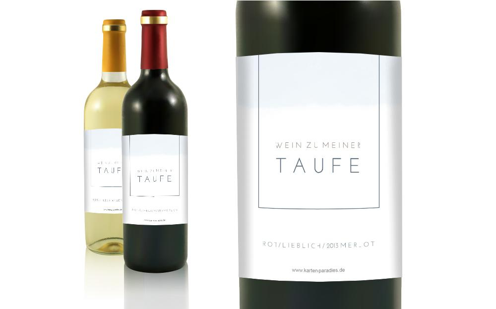 Flaschenetikett Taufe lakonische Klassiker