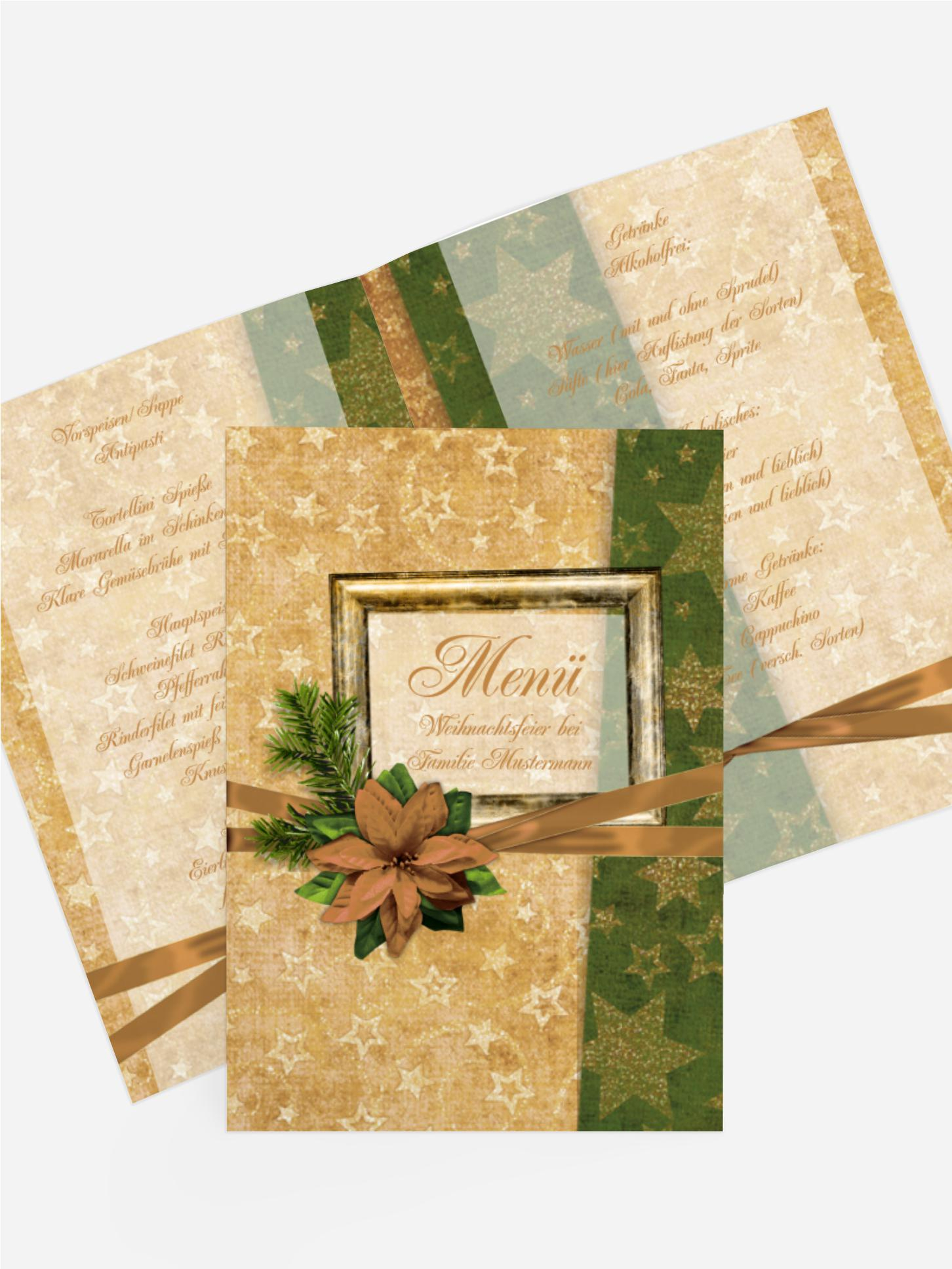 Weihnachtsmenükarte Goldenes Geschenk