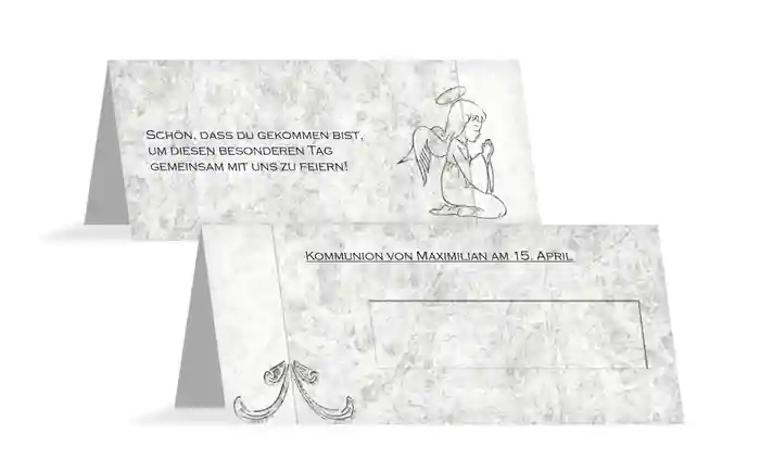 Tischkarte Kommunion Relief-Engelchen