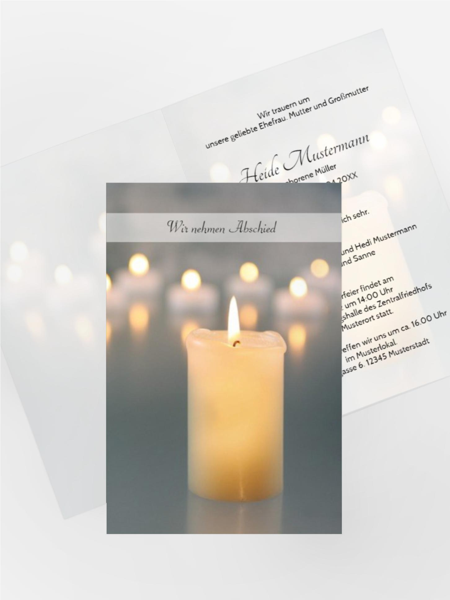 Trauerkarte Kerzenlichter hoch