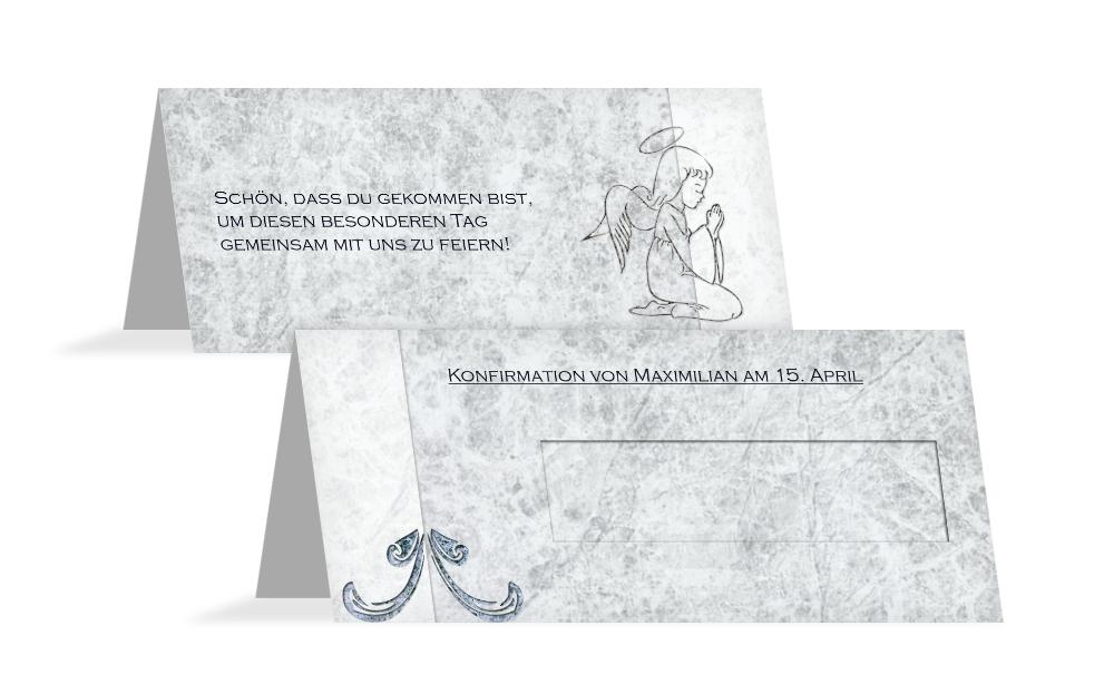 Tischkarte Konfirmation Relief-Engelchen