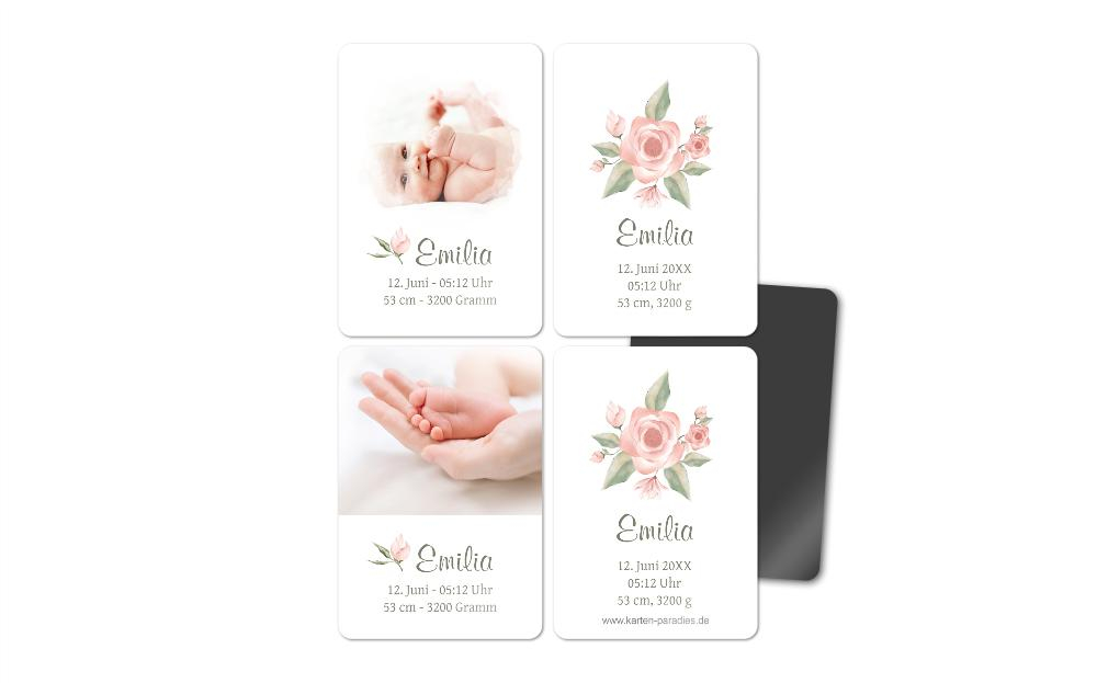 Fotomagnete zur Geburt Zarte Rose