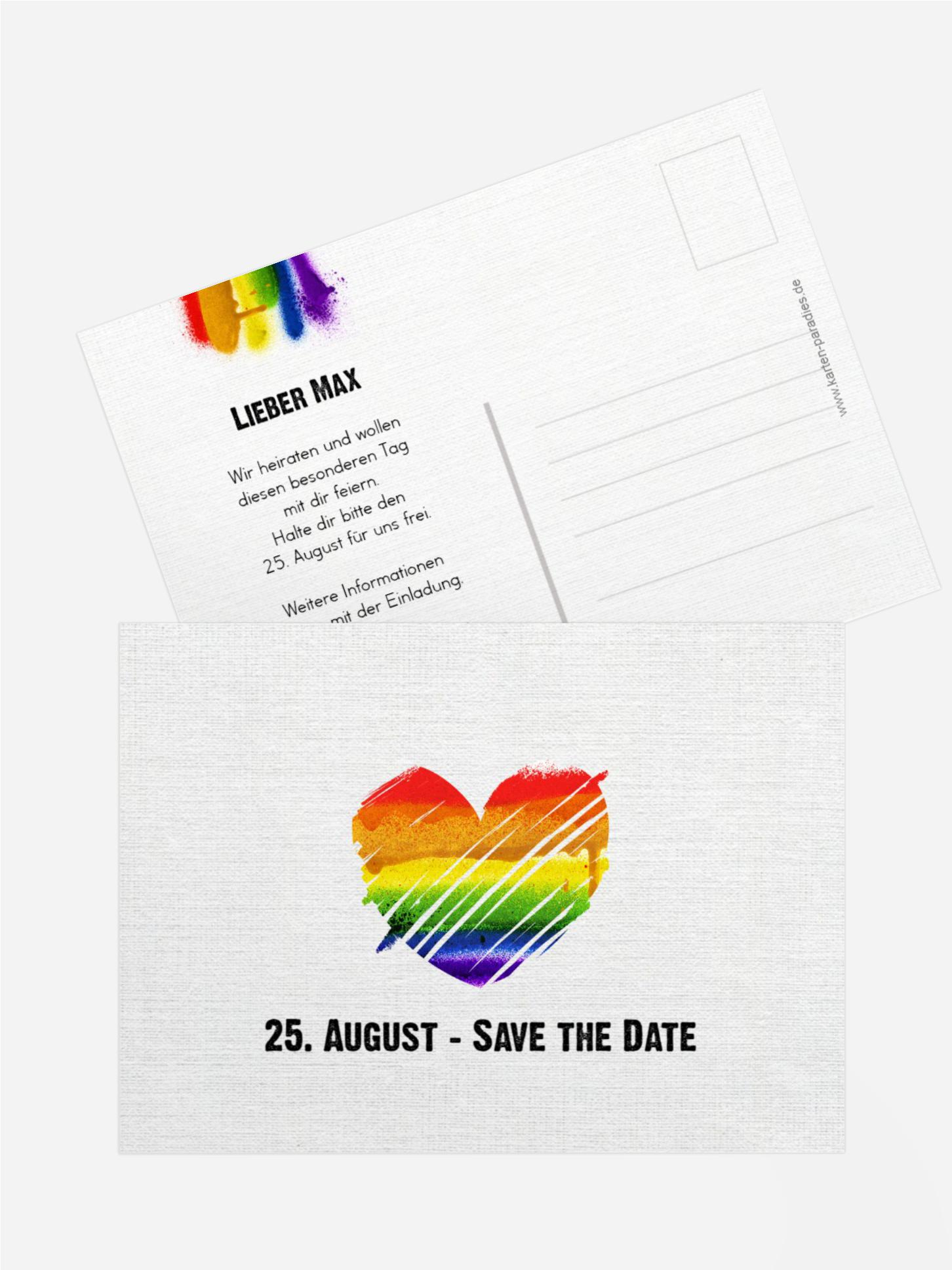 Save the Date Karte zur Hochzeit Regenbogenliebe