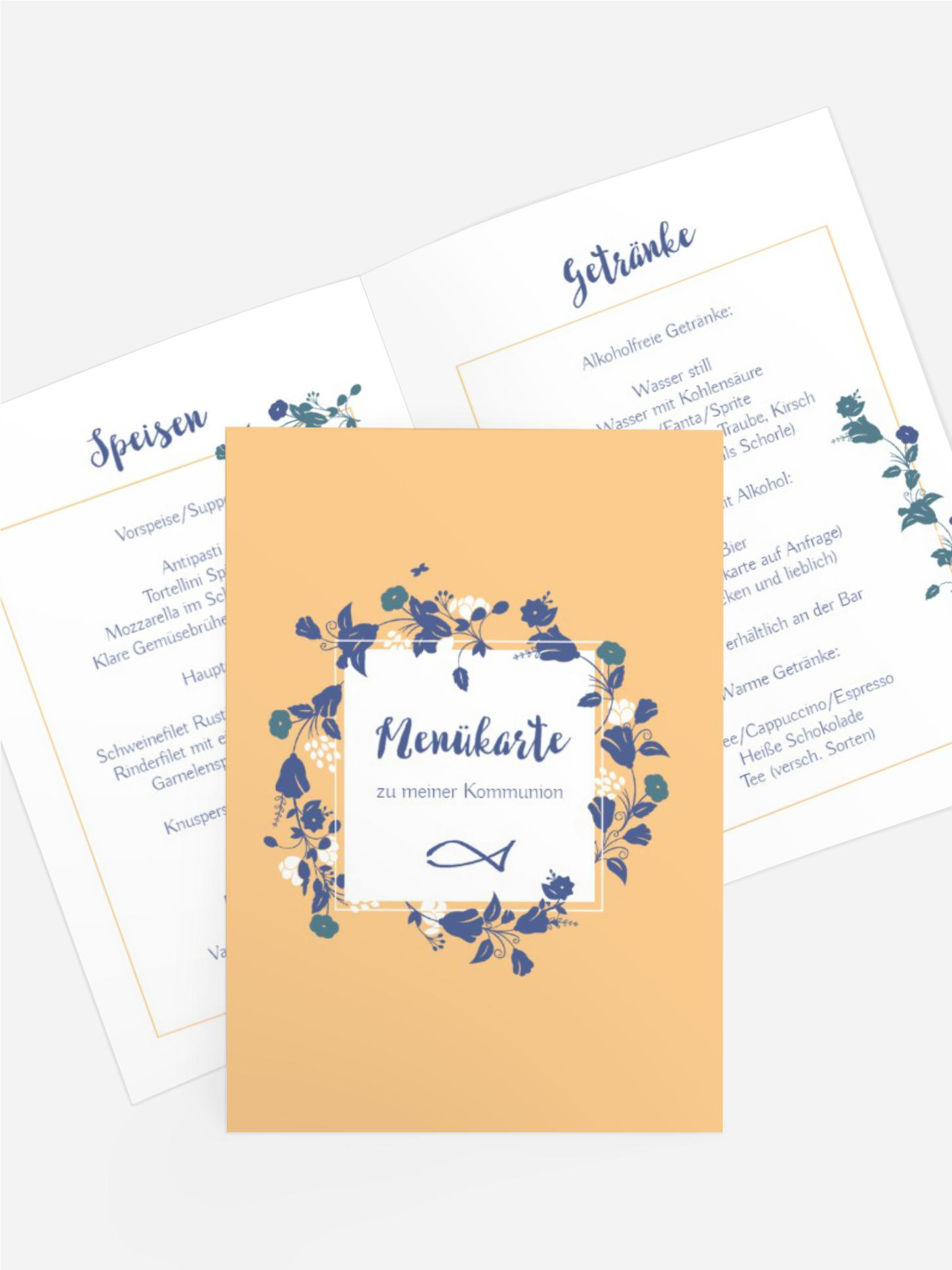 Menükarte Kommunion Blumenkranz