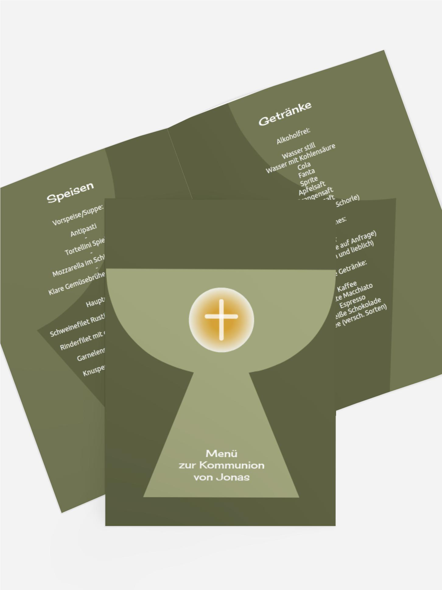 Kommunion Menükarte Kelch mit Hostie
