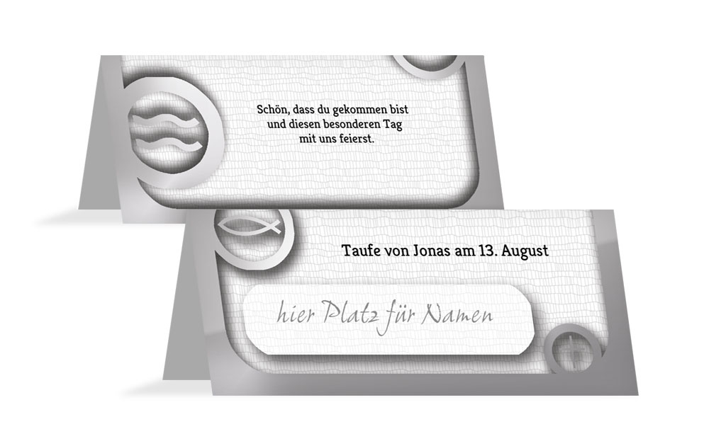 Tischkarte Taufe Taufsymbolrahmen