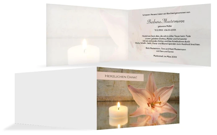 Dankeskarte Kerze und Blume quer
