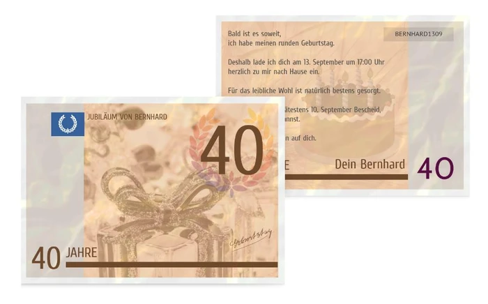 Einladungskarte zum Geburtstag Geldschein 40