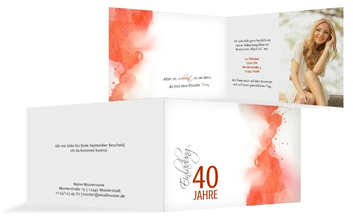 Einladung zum 40. Geburstag Aquarell Nebel