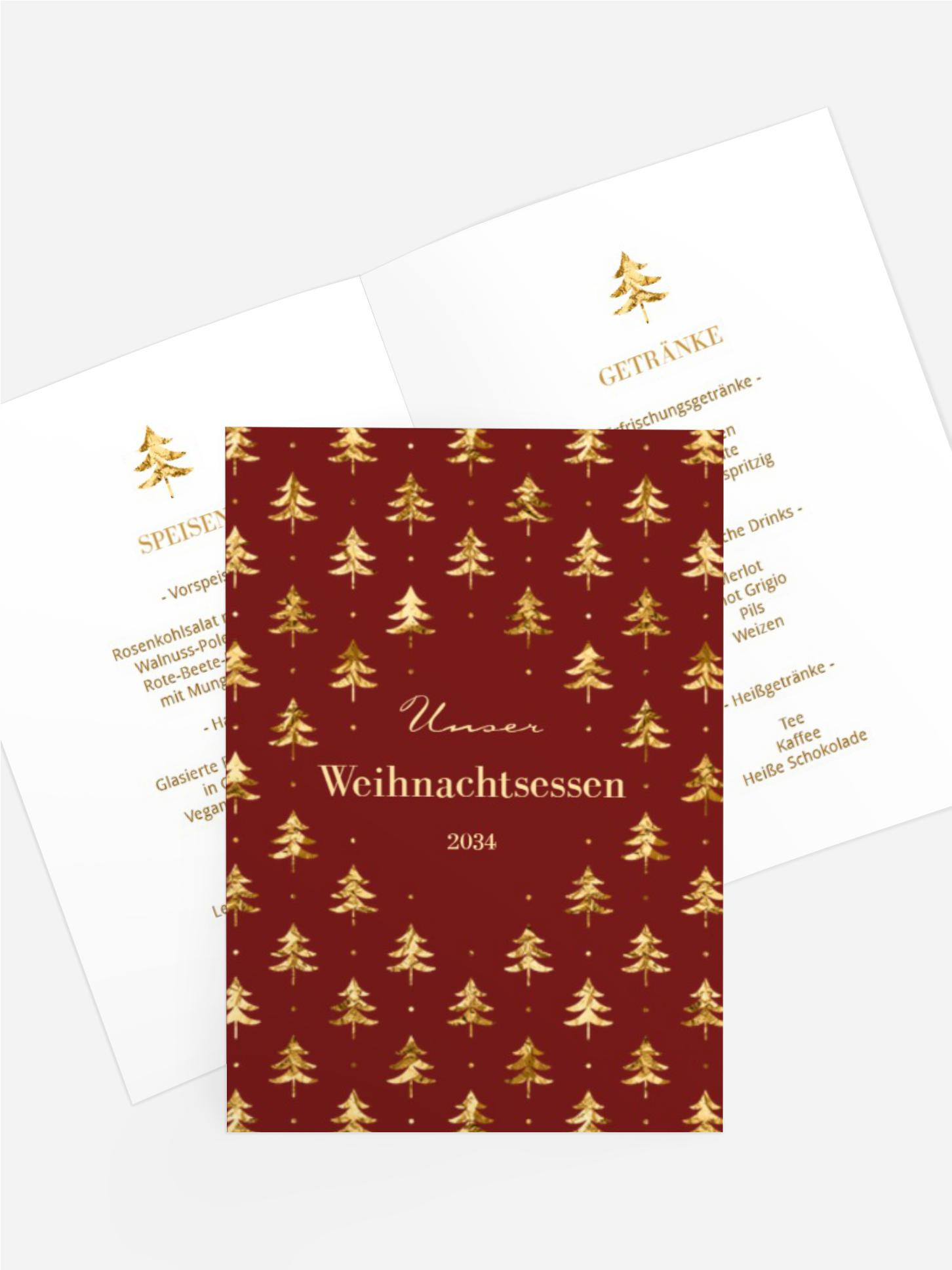Weihnachtsmenükarte Goldener Bäumchenwald