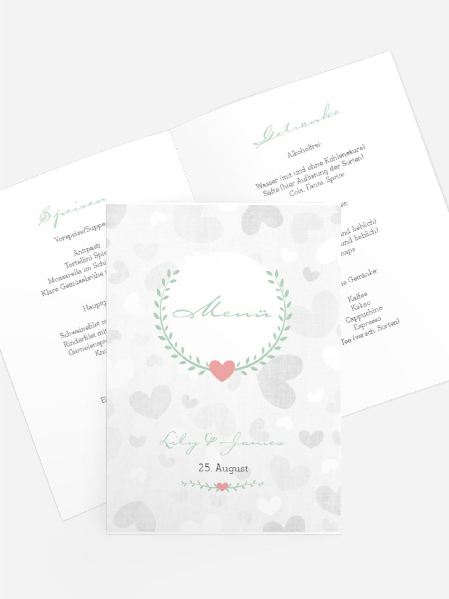 Hochzeitsmenükarte Zarte Ranke