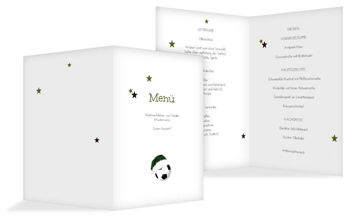 Weihnachts Menükarte Fußballmütze