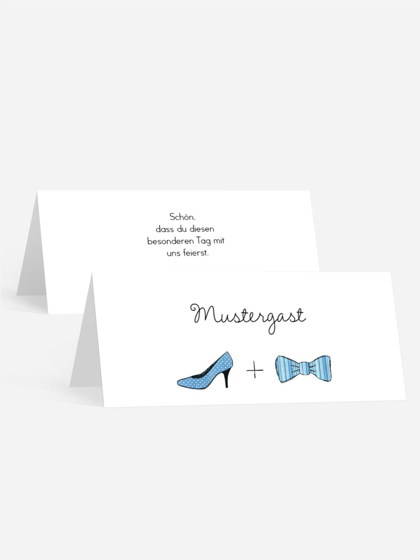 Tischkarte zur Hochzeit High Heel und Fliege