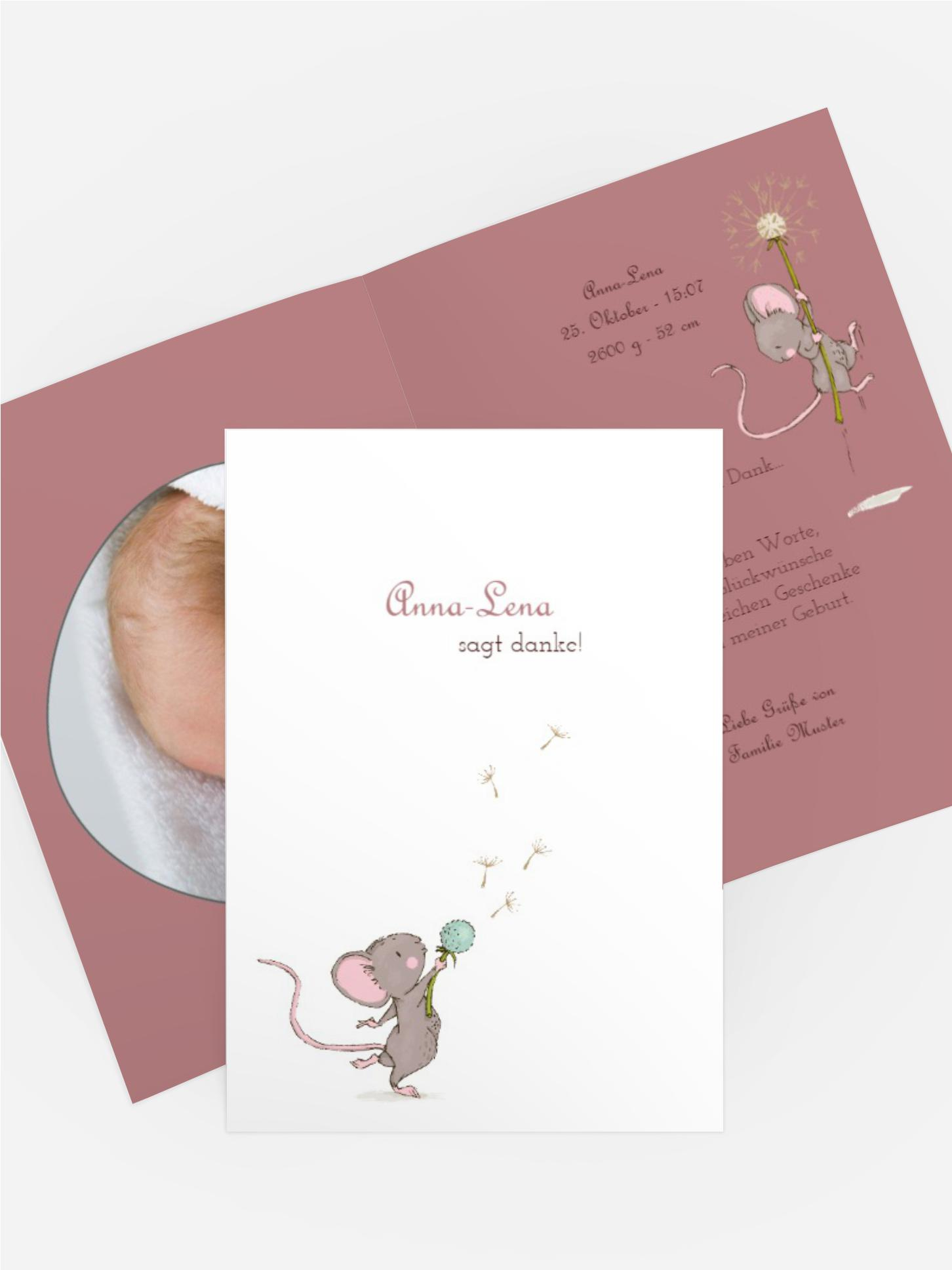 Dankeskarte zur Geburt Mäuschen
