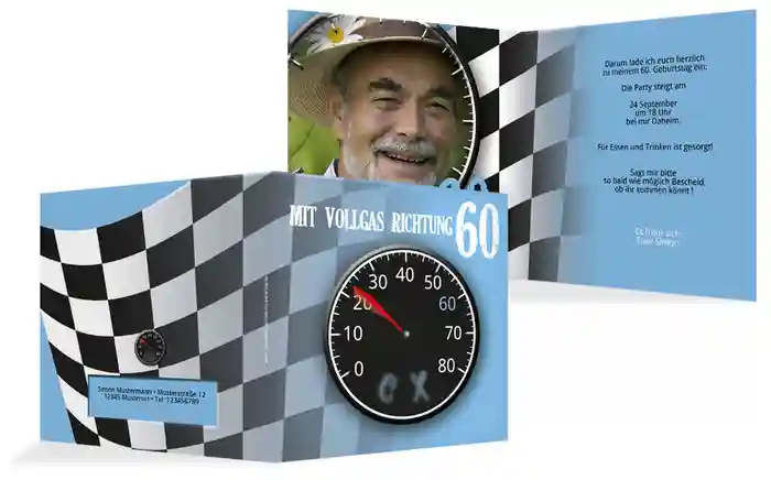Einladungskarte Geburtstag Vollgas 60