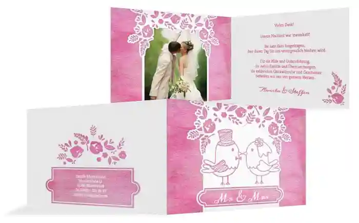 Hochzeit Danksagung Vogelpaar