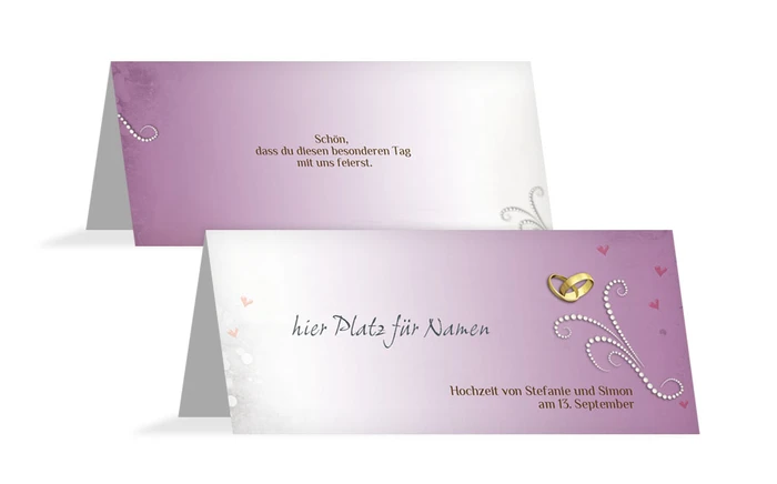 Tischkarte Eheringe Perlen