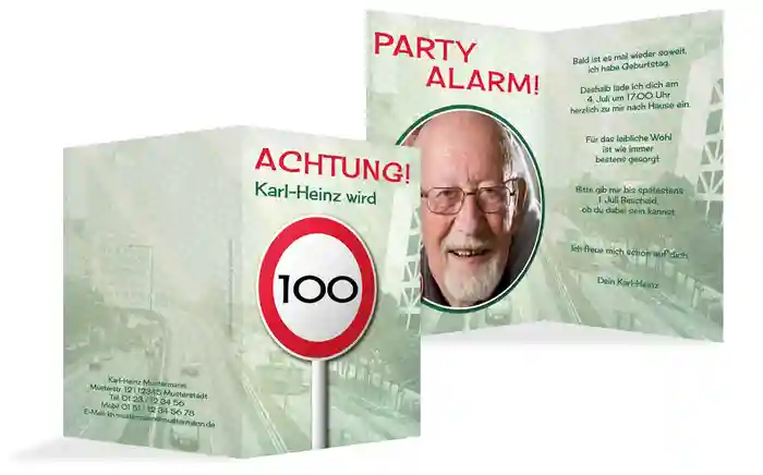Geburtstagseinladungskarte Begrenzungsschild 100 Foto