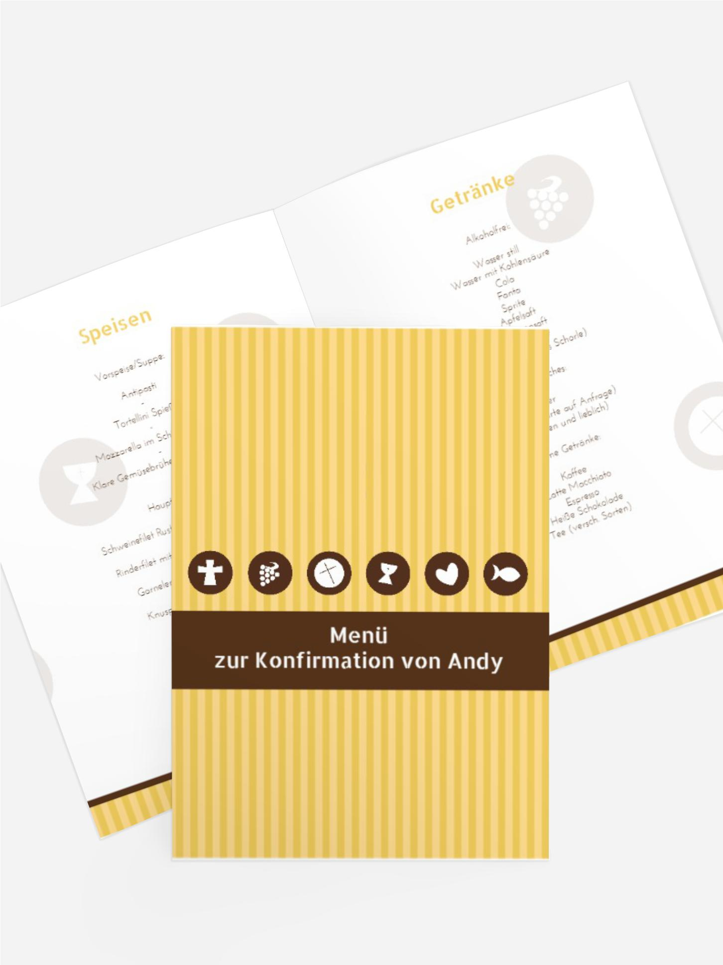 Konfirmation Menükarte stripes buttons