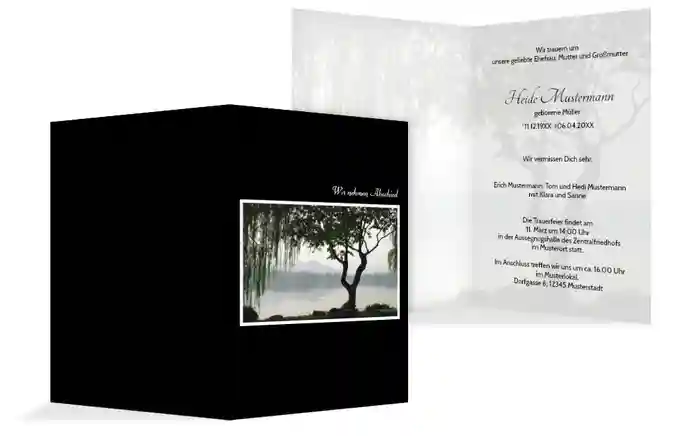Trauerkarte Baum am See hoch Trauerkarte Baum am See hoch