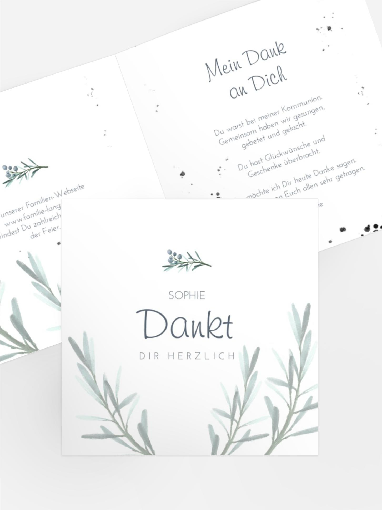 Dankeskarte Kommunion Rosmarinzweig