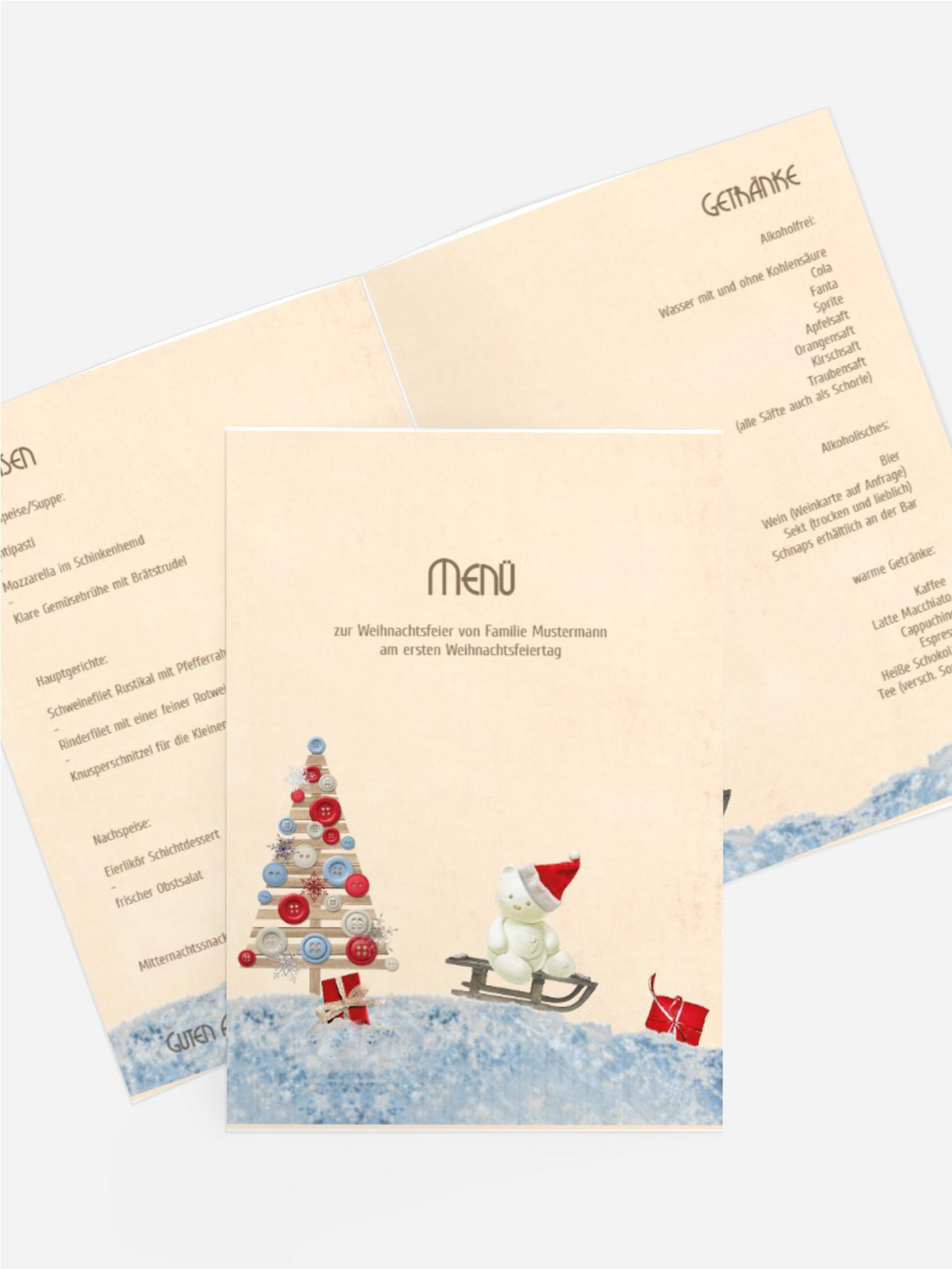 Weihnachtsmenükarte Schlittenfahrt