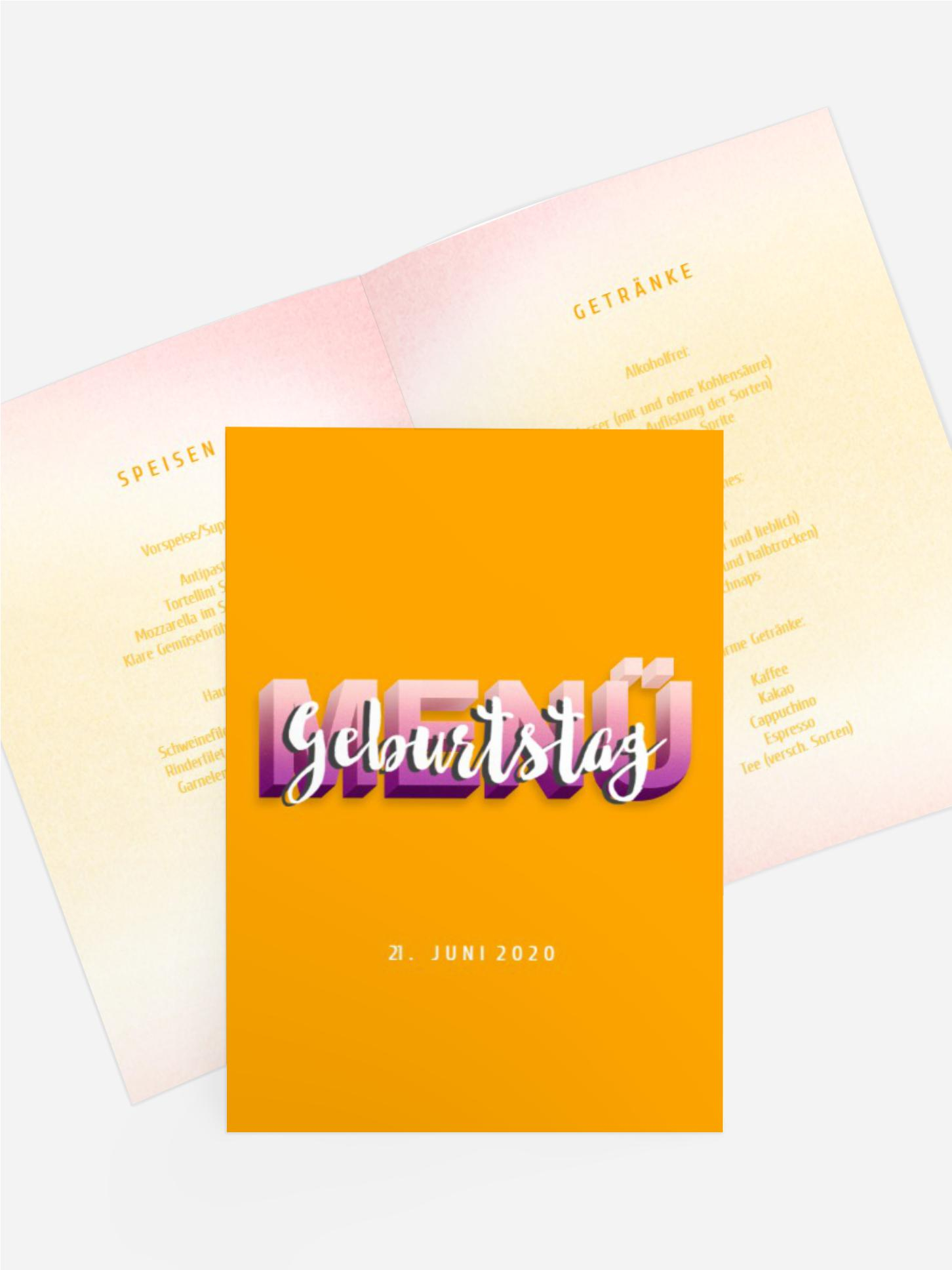 Menükarte Geburtstag Blutorange