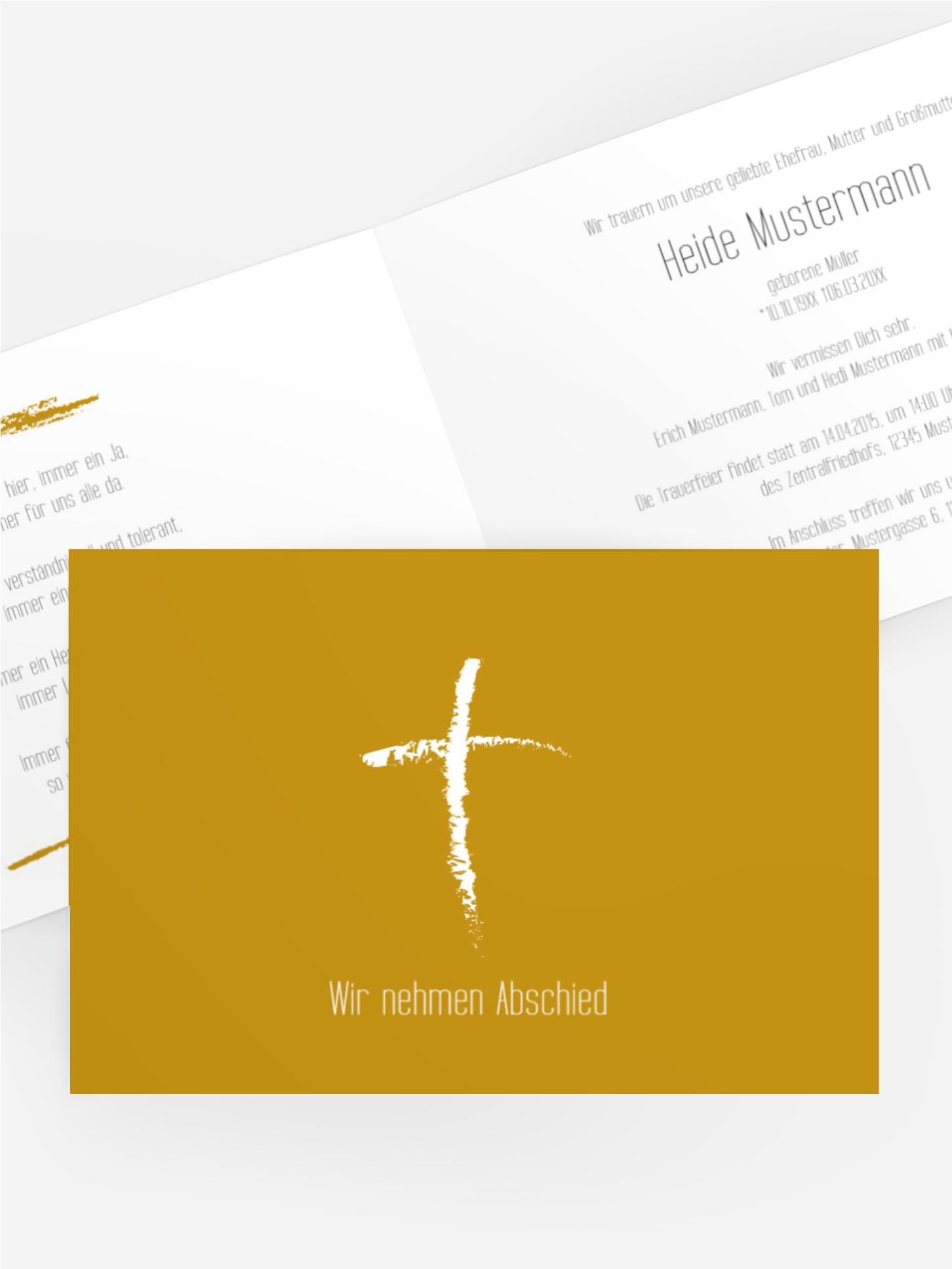 Trauerkarte Kreidekreuz quer