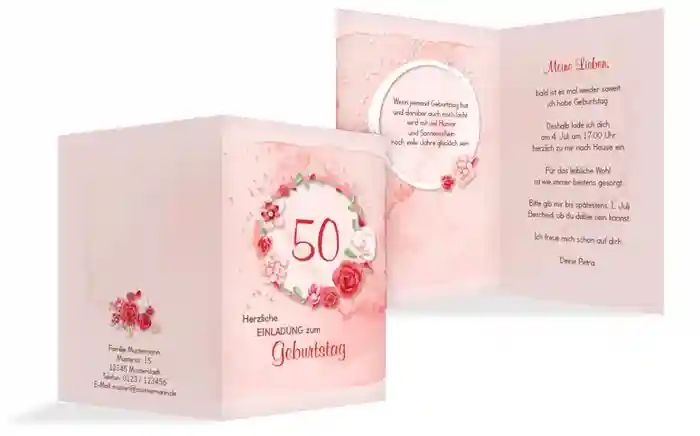 Einladung zum 50. Geburtstag Aquarell Rosen