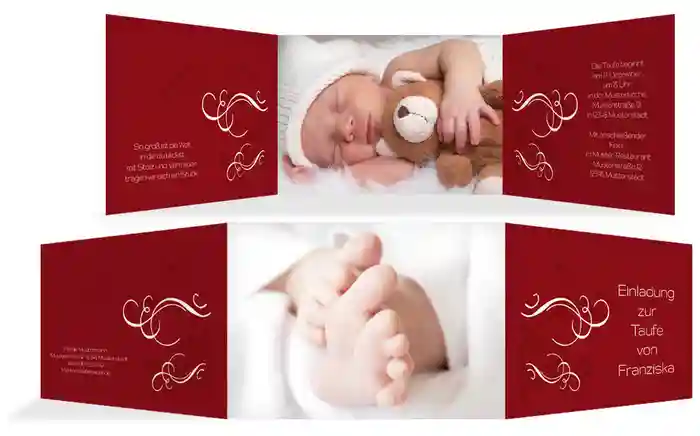 Einladungskarte Taufe Schnoerkel
