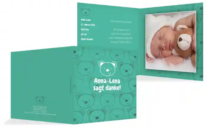 Dankeskarte zur Geburt Bärchengesicht