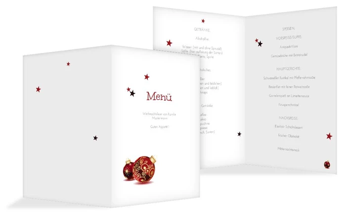 Weihnachts Menükarte Weihnachtskugeln