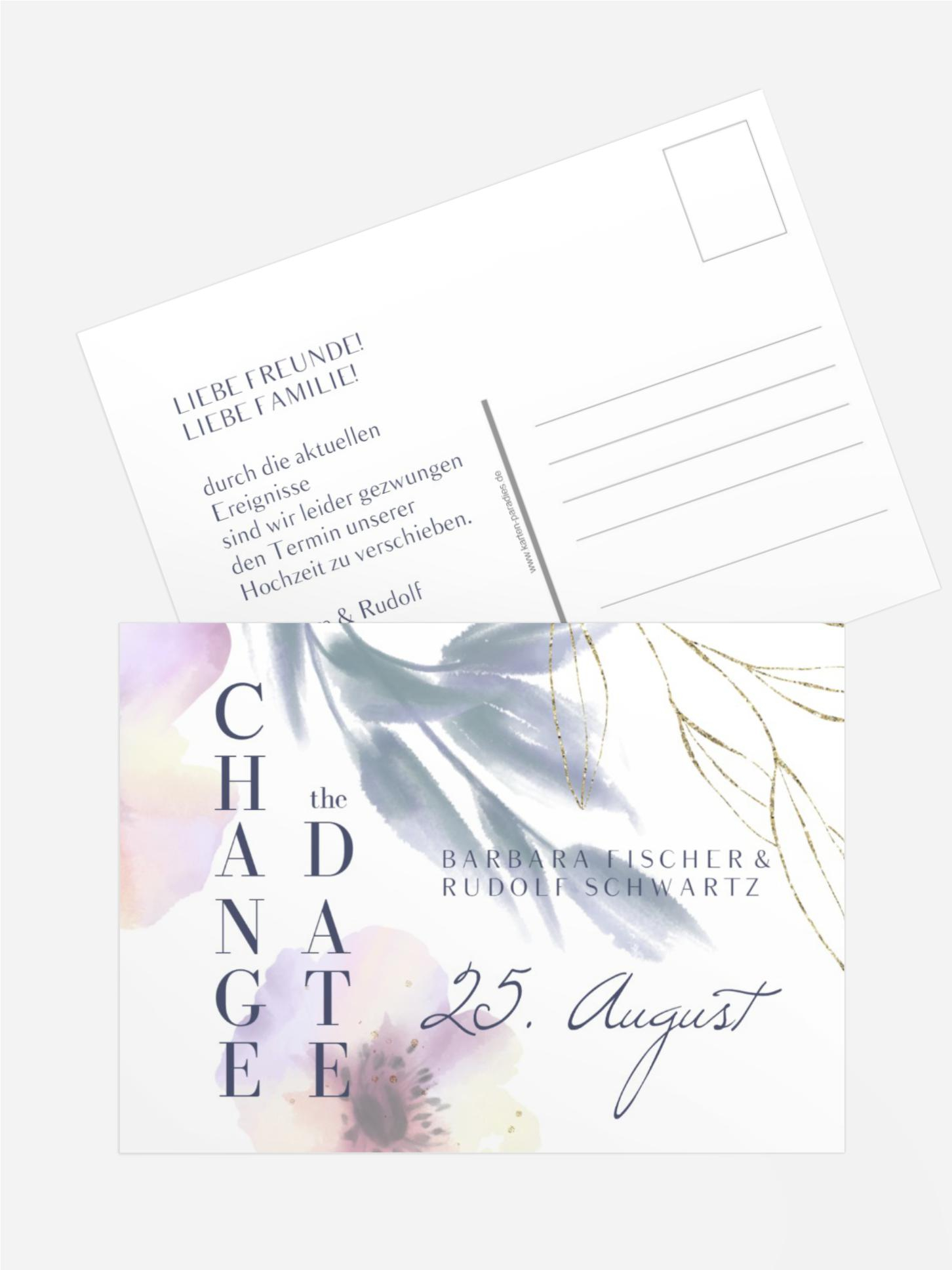 Change The Date Karte Edle Aquarell Blumen